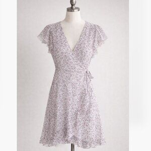 Wilfred | Lawn Wrap Mini Dress | Pink Floral Chiffon Ruffle | Size M | Aritzia